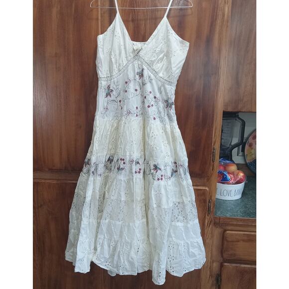 Vintage April Cornell Embroidered Lace Eyelet Tiered Maxi Dress Sz M Cottage - Picture 1 of 16